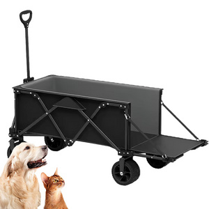 Outdoor Folding Shrink Wagon 4 Big Wheels Camping Cart Pet Trolley