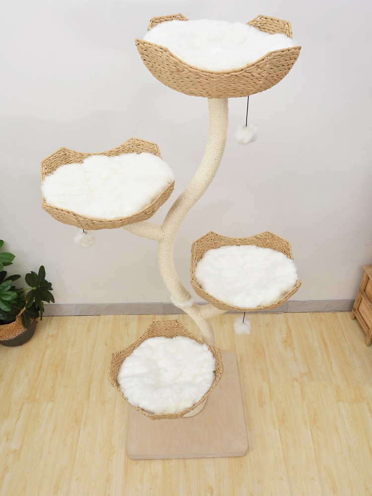 Large Modern Wooden Luxury Cat Tower Tree Multi-level Cat Condo Climbing Tower with Hammock