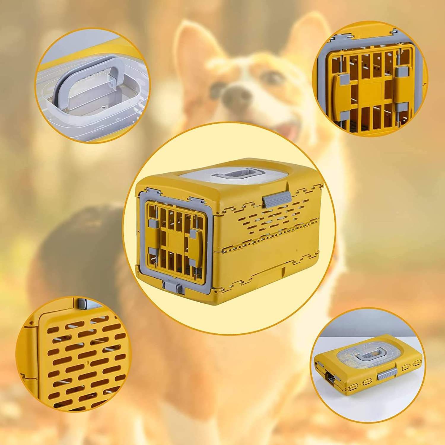 Portable Collapsible Shockproof Plastic Hard-Sided Dog Puppy Crate Kennel Travel Cage