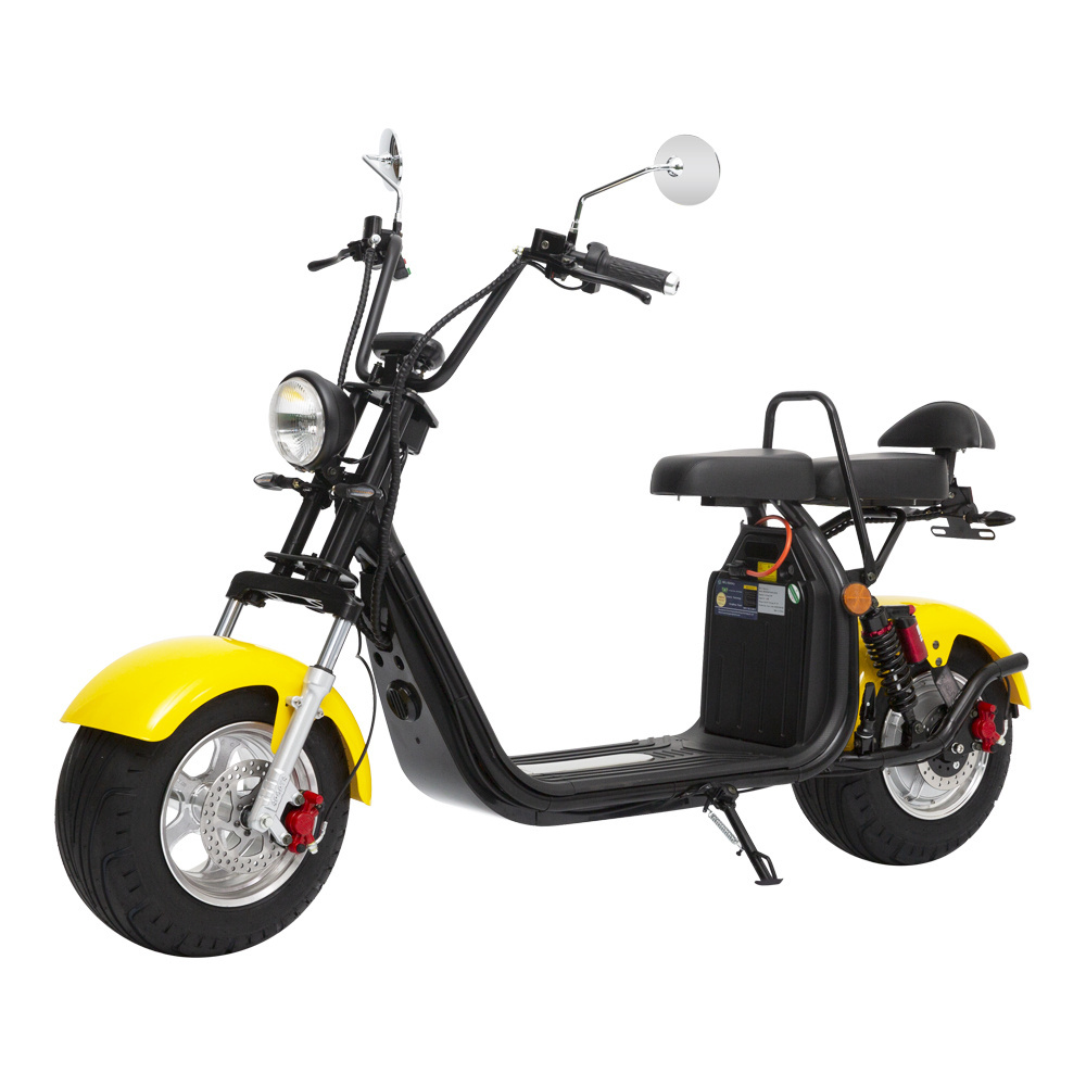 EU Vintage Style Yellow Electric Citycoco Scooter E Bike With Two Seats For Girls Daily Use