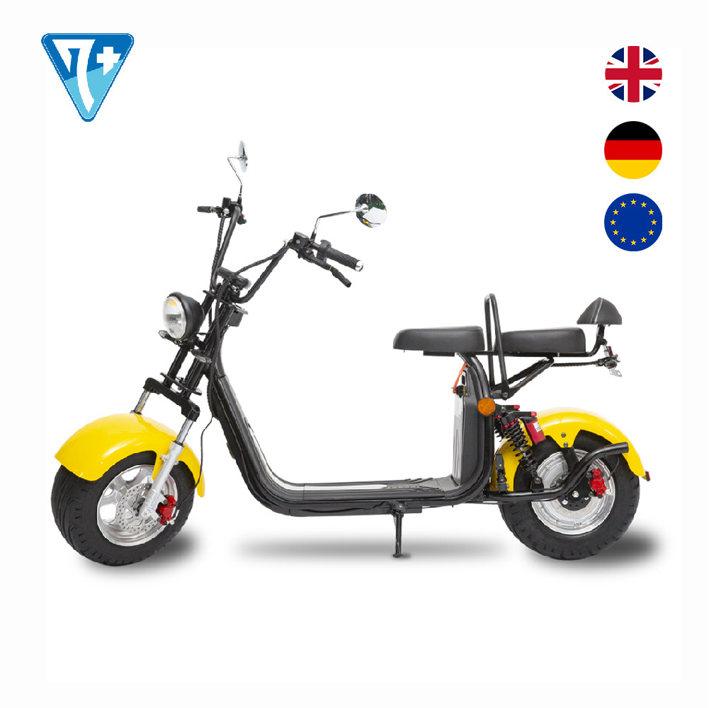 EU Vintage Style Yellow Electric Citycoco Scooter E Bike With Two Seats For Girls Daily Use