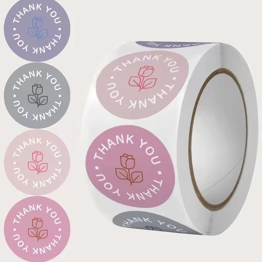 Self-Adhesive Packaging Sealing Label 500 x 2.5 cm Diameter Stickers Pastel Thank You Sticker Roll