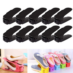 Colorful Double Foldable Storage Plastic Shoe Organizer Space Saving Shoe Storage Organizer