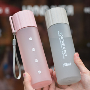 550ml Frosted water bottle Korean style cute plastic sports drinking water bottle with lid with rope for girla and female