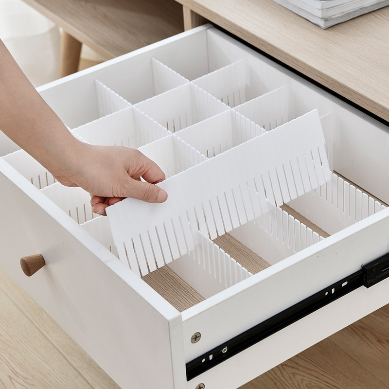 5pcs Plastic Adjustable DIY Storage Organizer Drawer Dividers for Socks Underwear Makeup Kitchen Dresser Drawer Cabinet Divider