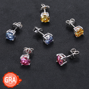 6.5mm 1 ct  red yellow blue Mossanite Screw Back Earrings 925 Sterling Silver VVS Moissanite Diamond Ear Stud For Men Women