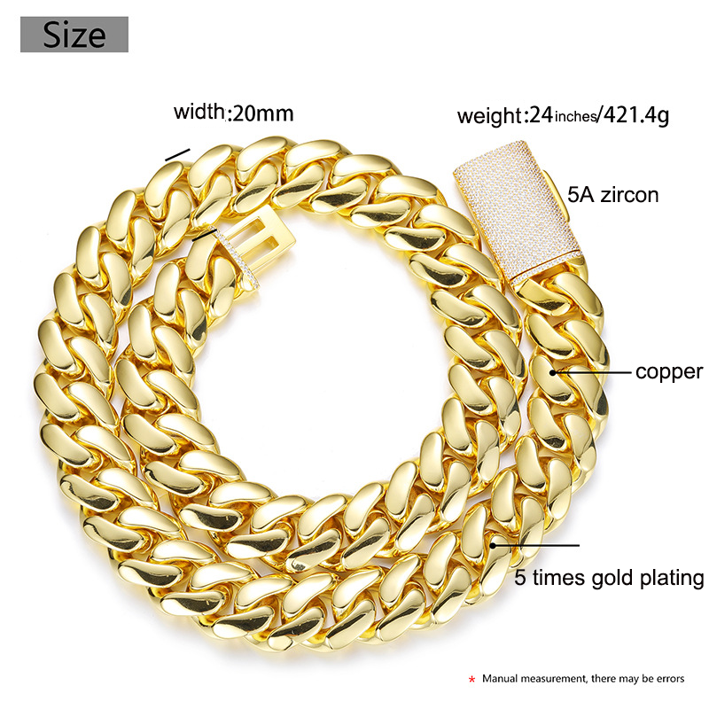 Custom  Hip Hop Jewelry Gold Plated Filled Stainless Steel Moissanite Iced Out Clasp Miami Cuban Link Chain For Men