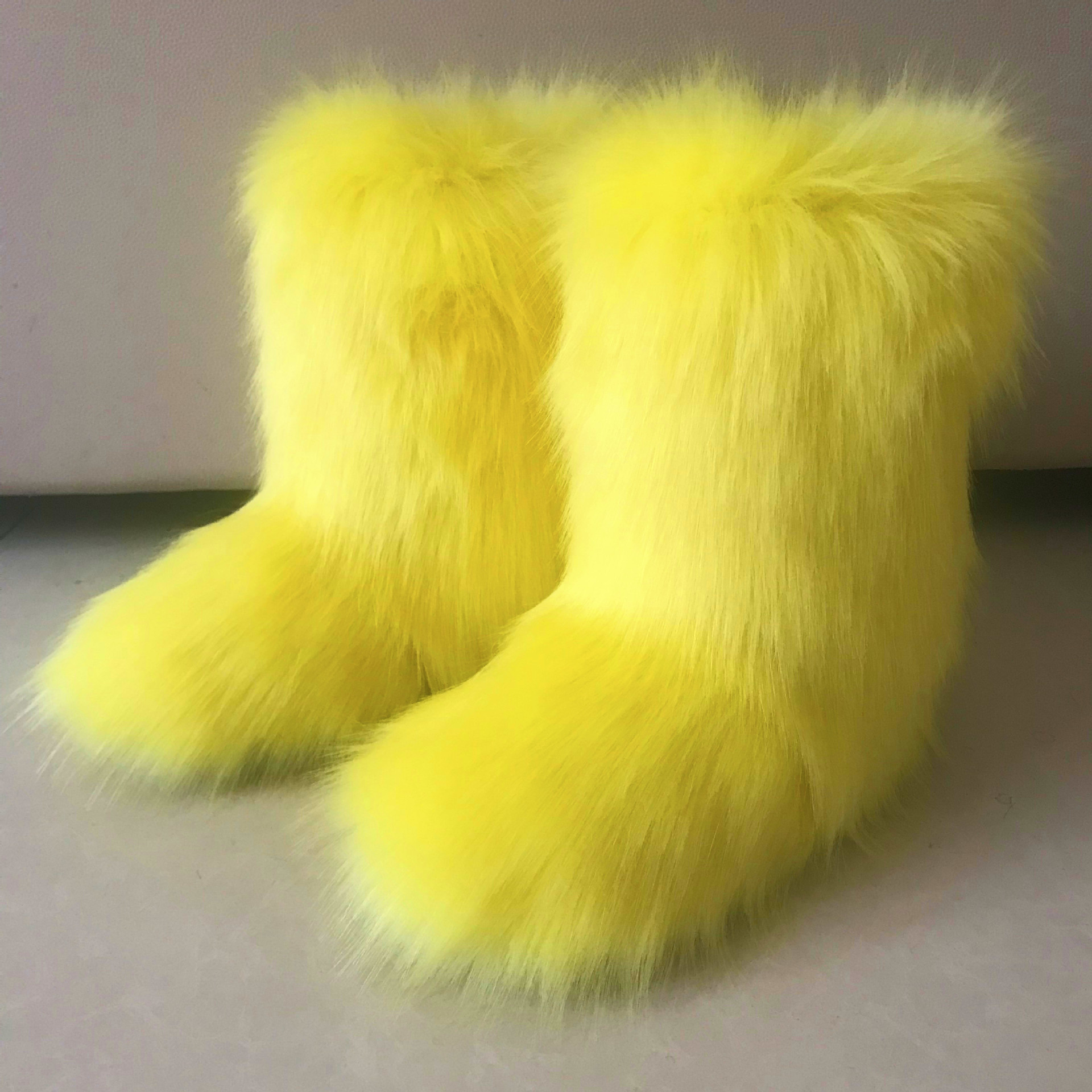 wholesale Winter Fluffy Faux Fox Raccoon Fur shoes Customized Color Plush Warm women Snow Boots