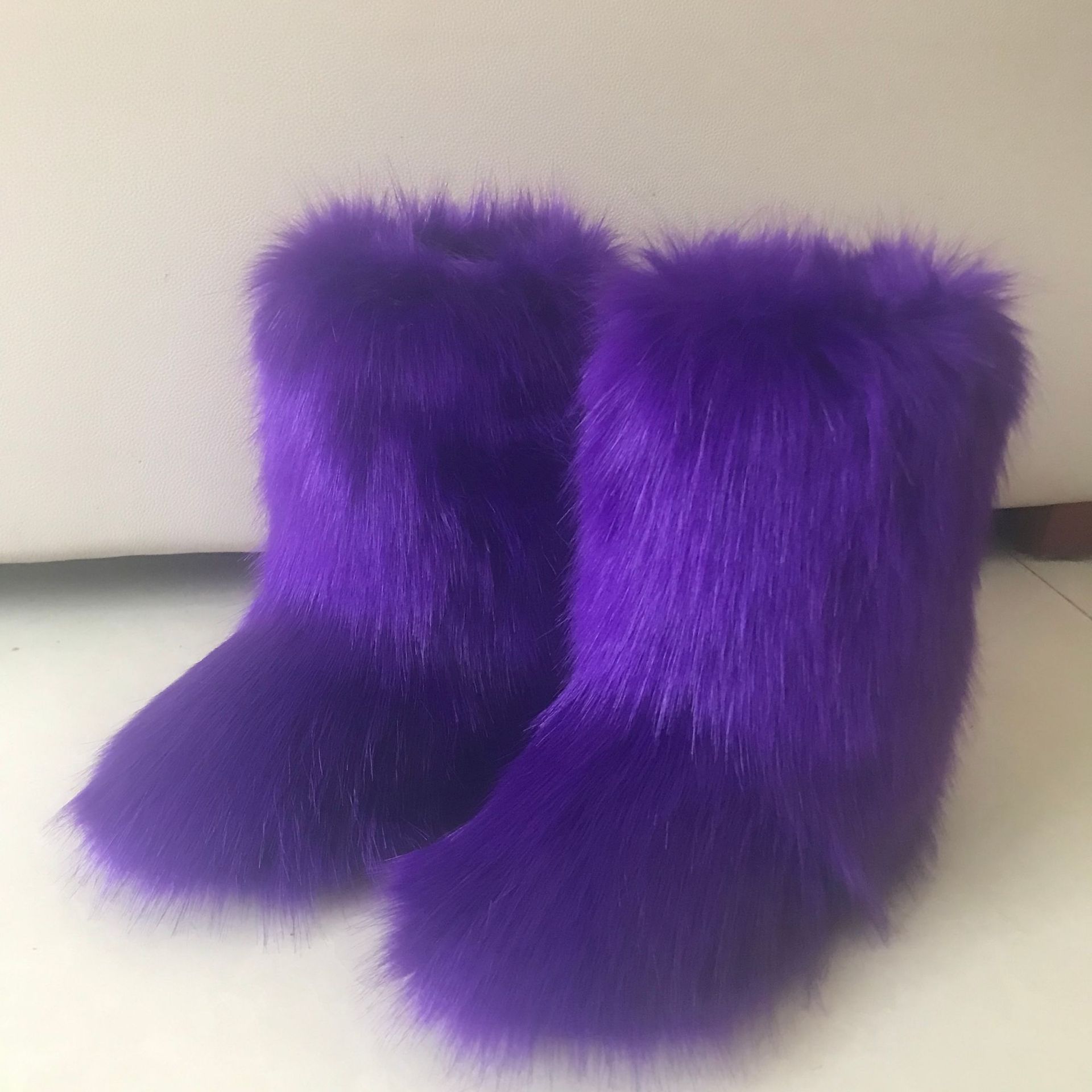 wholesale Winter Fluffy Faux Fox Raccoon Fur shoes Customized Color Plush Warm women Snow Boots