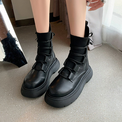 2023 New Sock Boots Women Lace Up Black White Ankle Designer Ladies PU Leather Platform Boots For Women