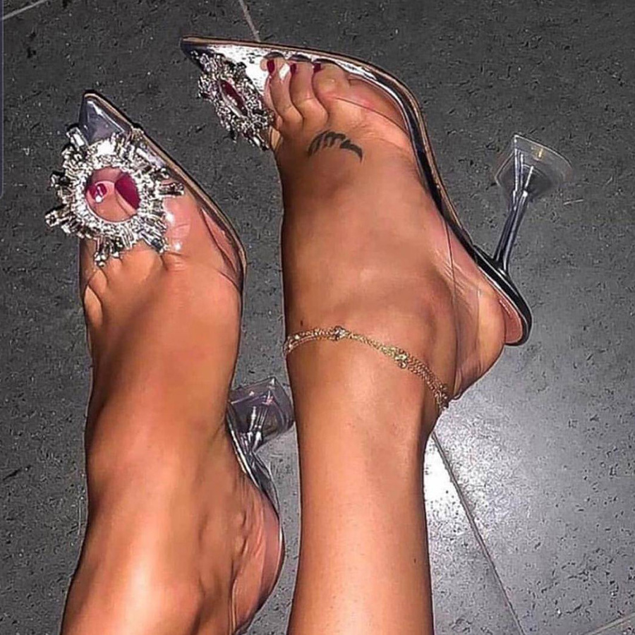 Transparent PVC shoe Pointed Clear Crystal Cup High Heel Stilettos Peep Toe sandals for women