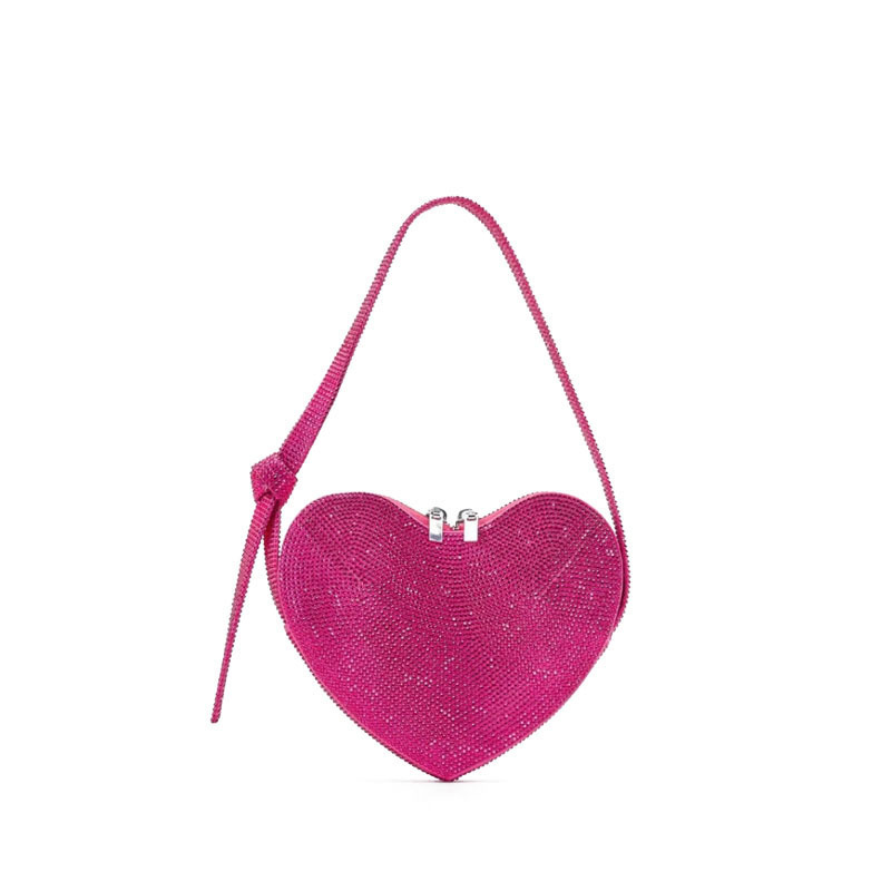 Diamond Heart Shape Zipper Sling Bags For Women Elegant Leather Chain Bags Solid Color High Quality Evening Bag