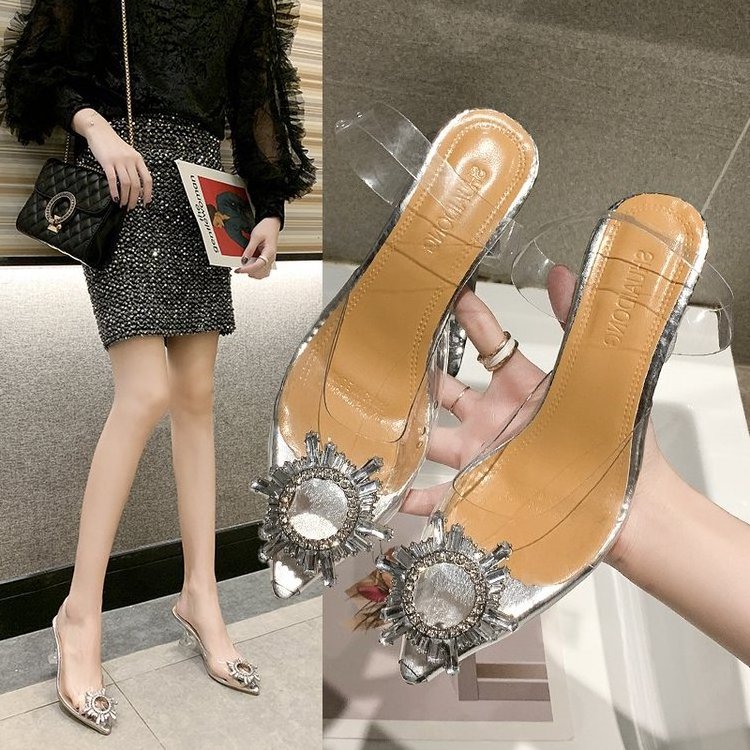 Transparent PVC shoe Pointed Clear Crystal Cup High Heel Stilettos Peep Toe sandals for women