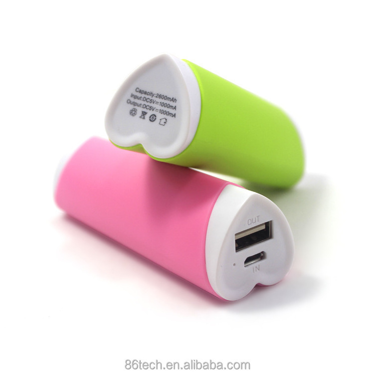 cute style heart shaped portable power bank / mobile battery charger / mobile power supply 2600mah for gift