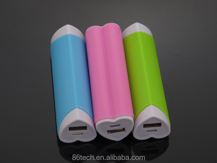 cute style heart shaped portable power bank / mobile battery charger / mobile power supply 2600mah for gift