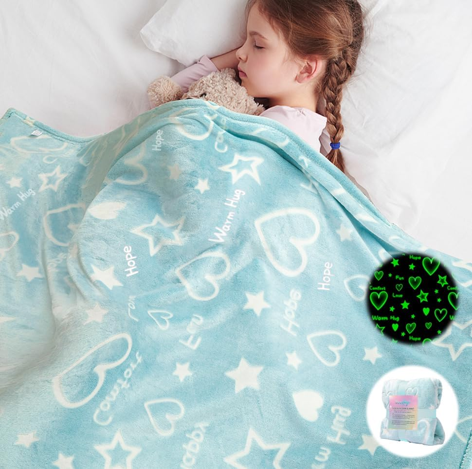 Glow in The Dark wearable blanket Pink Heart Stars Throws shining Blanket Soft Warm Cozy Blanket