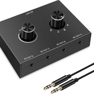 4 Port 3.5mm Stereo Audio Switch, 4 Way Stereo Audio Selector 4 Input 1 Output / 1 In 4 Out Audio Splitter with Volume Control