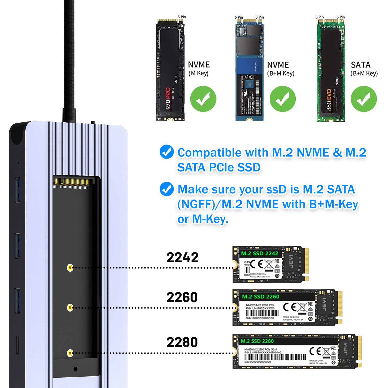 12in1 USB C Hubs Type -C Hub Docking Station with M.2 NVME SSD Enclosure Card reader RJ45 Ethernet HDMI Adapter 3.5mm Audio Jack