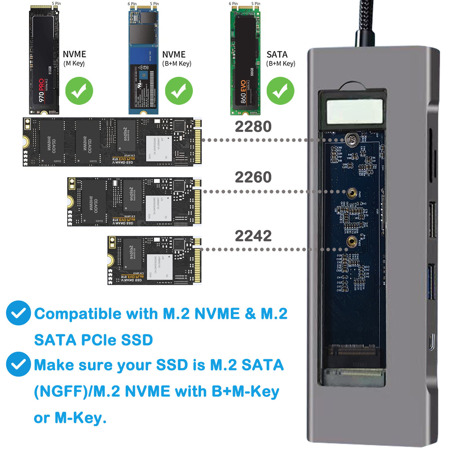 Wholesale 8 in 1 USB Type -C Multi-function SD/TF card reader, 10Gbps data transmission USB 3. 0 Port ,HDMI, M.2 SATA  usb c hub