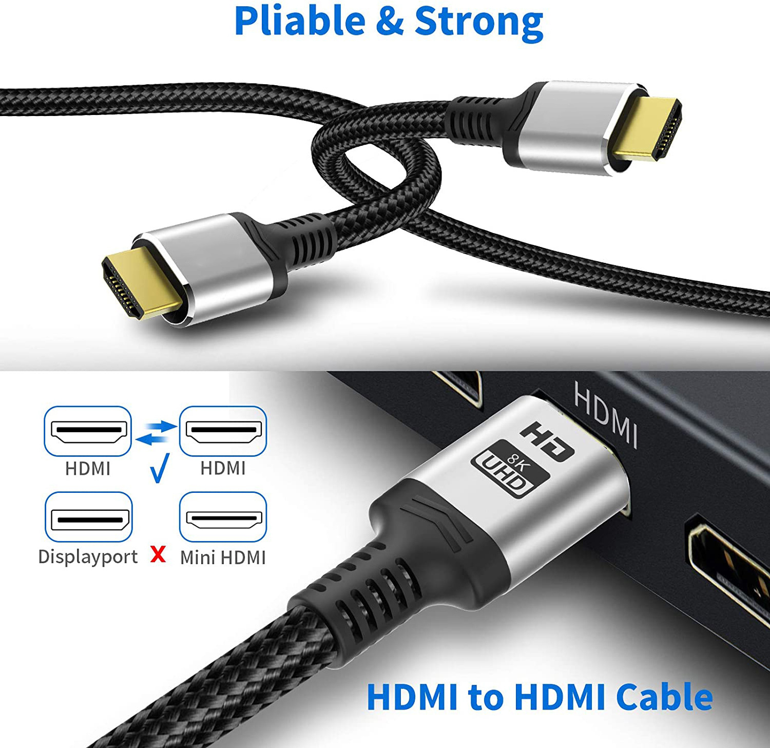 lijie 8K HDMI Cable for TV Box PS5 USB HUB Ultra High Speed Certified 8K 60Hz HDMI 2.1 Cable 48Gbps EARC Dolby Vision HD