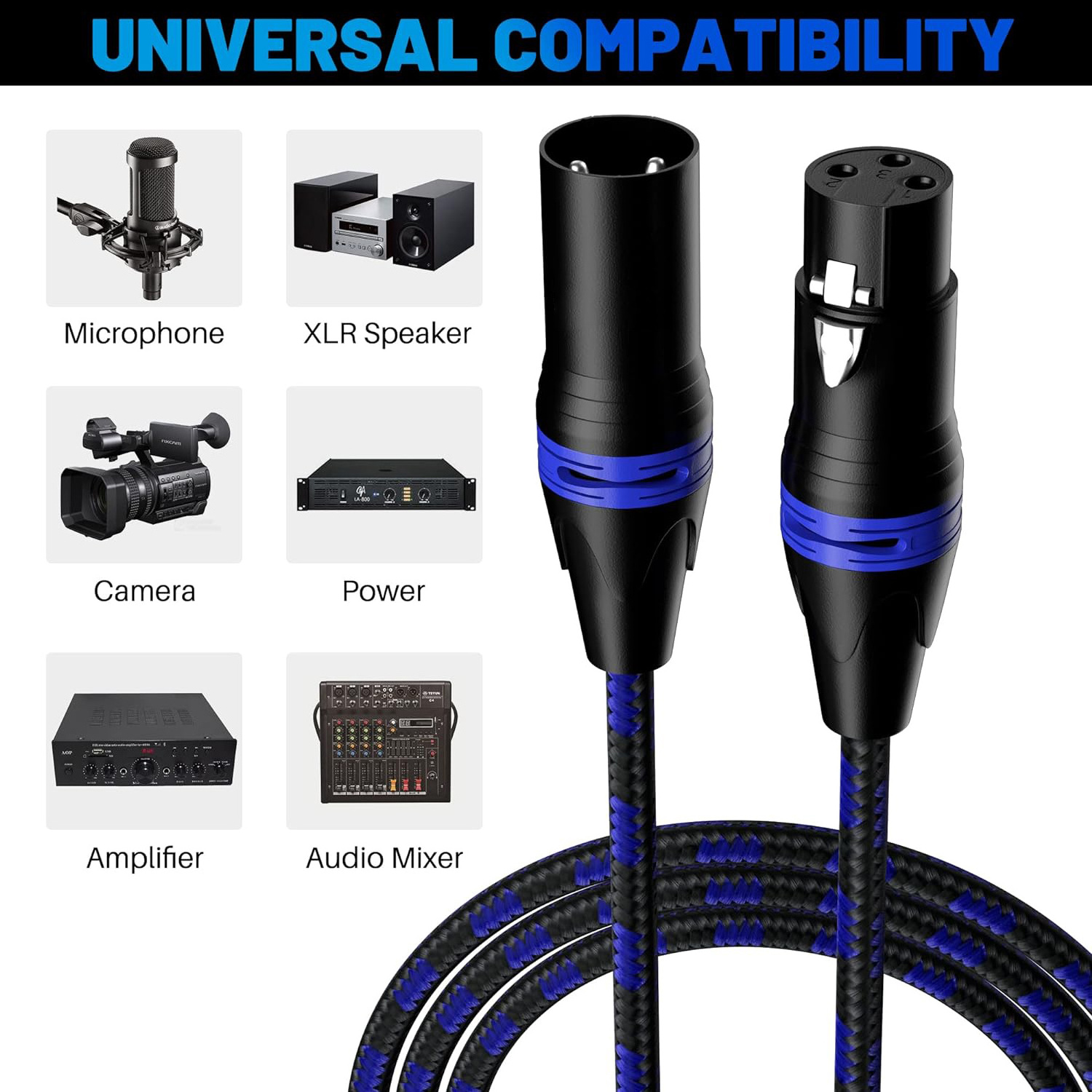 3Pin XLR Cable Male to Female  Plug Audio Cable AUX Extension Wire Audio Jack for Microphone Amplifier Speaker Cord