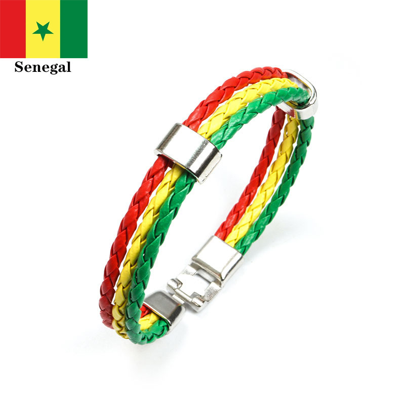 SX-02 Fashion Handmade Woven Woven Braided Country Flag Yellow PU Leather Bracelet