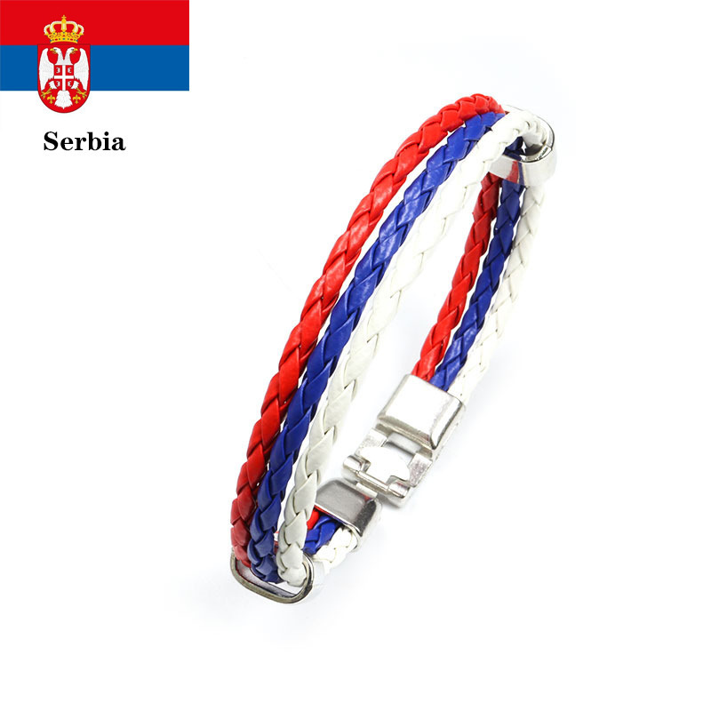 SX-02 Fashion Handmade Woven Woven Braided Country Flag Yellow PU Leather Bracelet