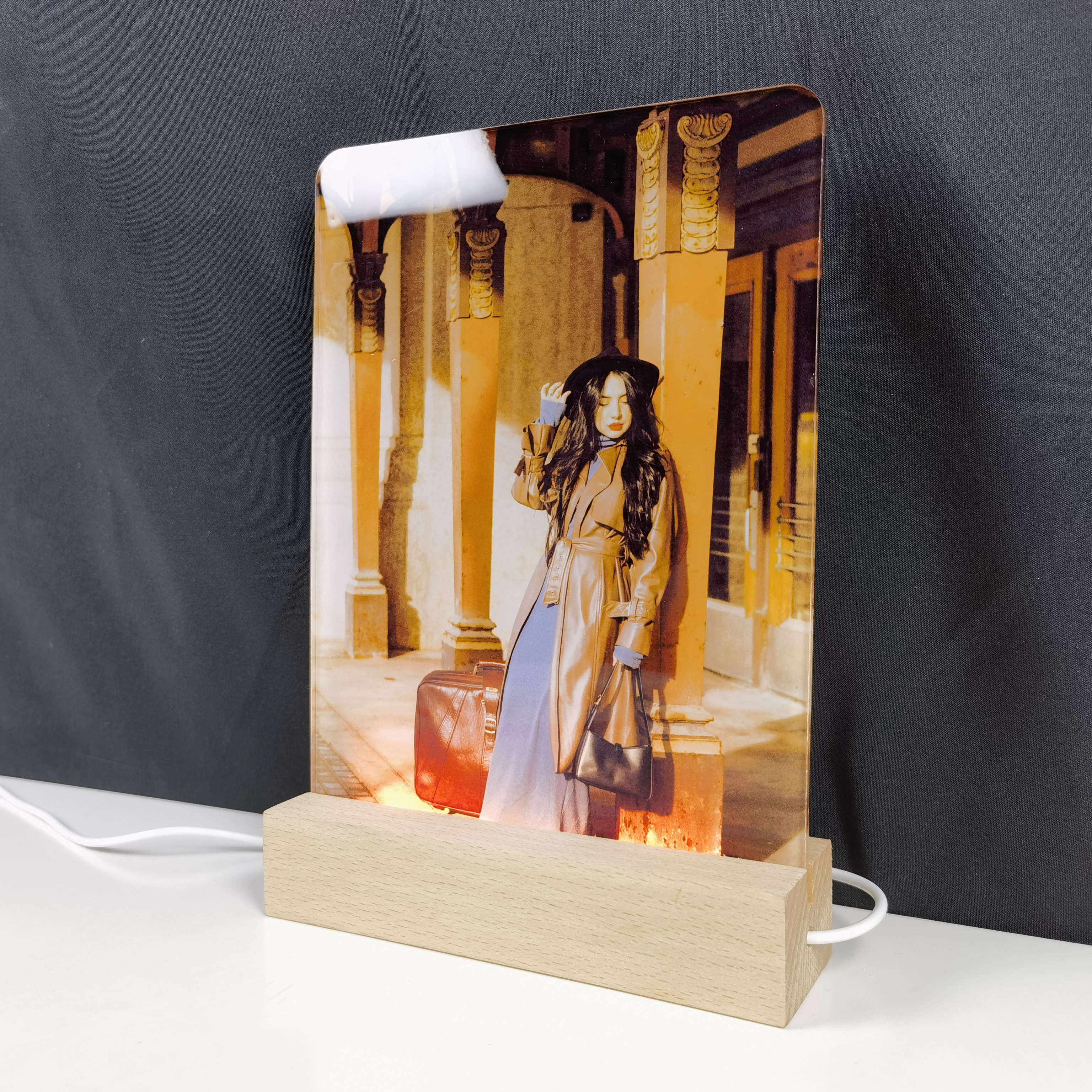 Light up Sublimation Acrylic photo frame customized sublimation acrylic sheet wood LED light base