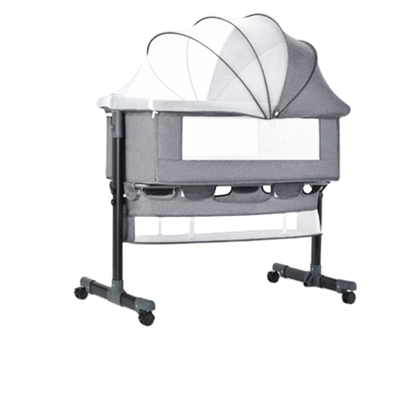 Folding Baby Bassinet With Mattress, Mesh Windows, Storage Basket And Wheels Adjustable Sleeping Cot Crib