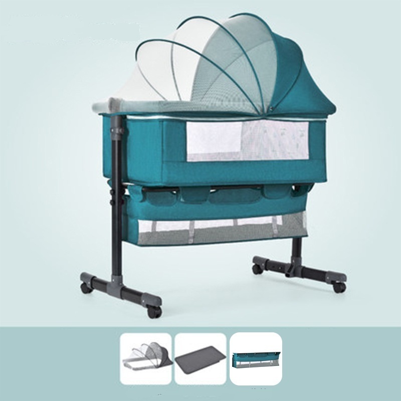 Folding Baby Bassinet With Mattress, Mesh Windows, Storage Basket And Wheels Adjustable Sleeping Cot Crib