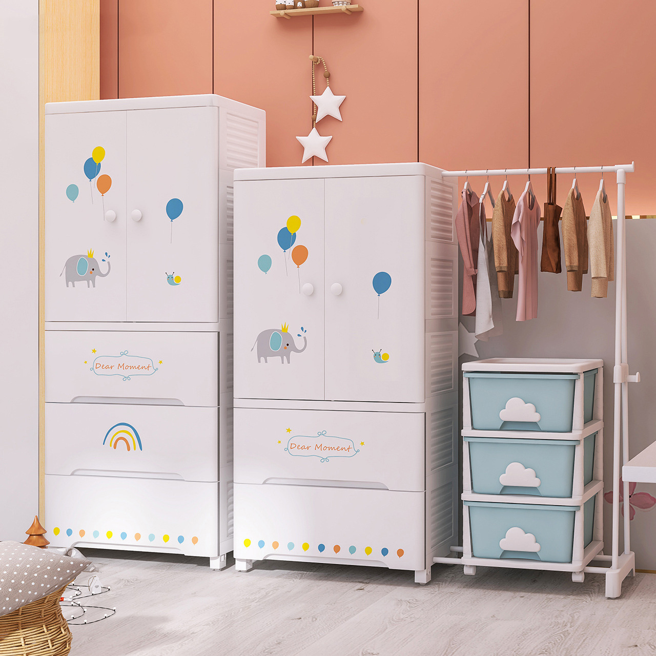 Fashional Five Layers Living Room Bedroom Baby Plastic Storage Cabinet With Drawer