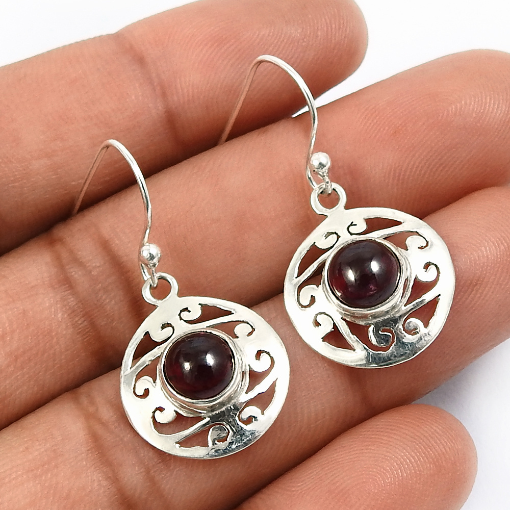 Offers Red Garnet Gemstone natural earrings 925 sterling silver women wholesale price boho jewelry suppliers