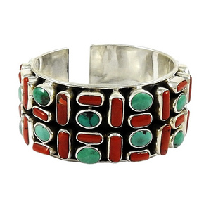 Coral turquoise gemstone bangle gift for men handmade jewelry fine bangle 925 sterling silver wholesale jewellery supplier