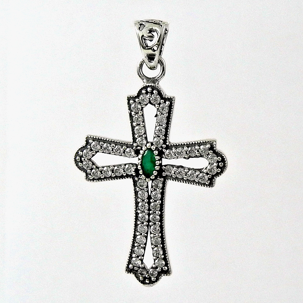 Exclusive Design 925 Sterling Silver Emerald CZ Cross Pendant Latest Trending Design Handmade Jewelry Wholesale Price Suppliers