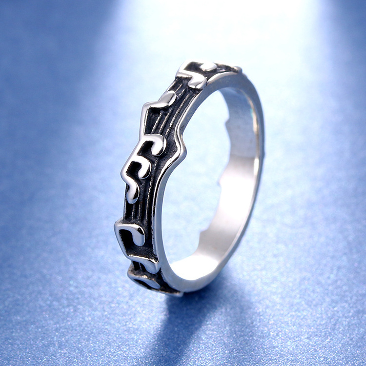 DAOCHONG Popular European 925 Sterling Silver White Gold Ring With Musical Note