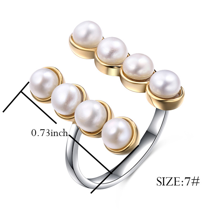 Sterling Silver Double Row Freshwater Cultured Pearl Adjustable Open Ring for Women