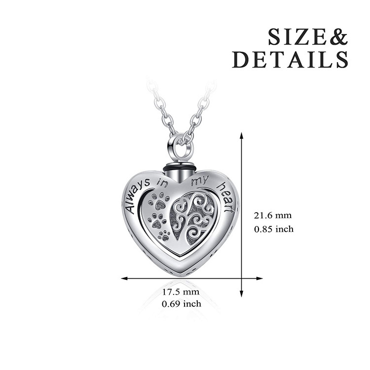 925 Sterling Silver Dog Paw Memorial Urn Pendant Necklace for Dog Cat Pets Ashes