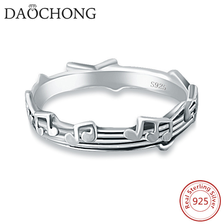 DAOCHONG Popular European 925 Sterling Silver White Gold Ring With Musical Note