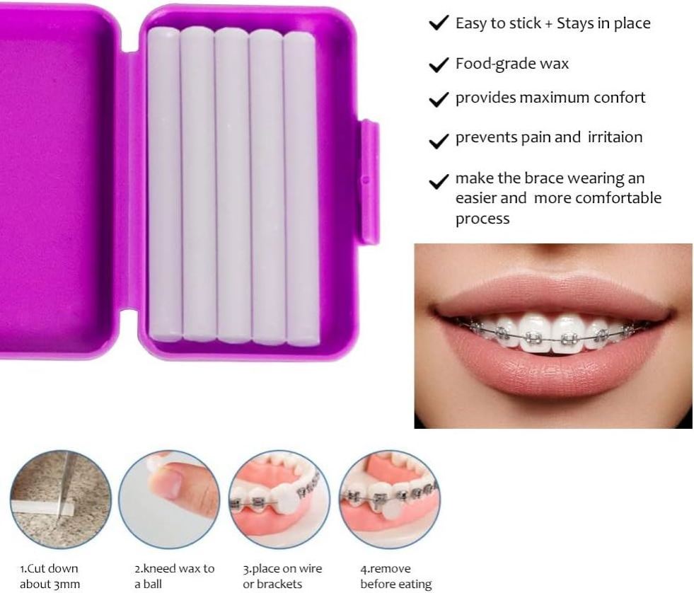 Portable Orthodontic Oral Care Kit - Travel Kit for Patients, Interdental Brushing Wax Floss Toothbrush Cleaning