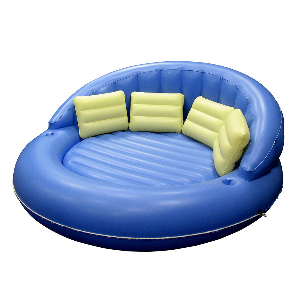 Water round inflatable bed, leisure and entertainment round back pool floats, multi-person inflatable floating bed with pillows