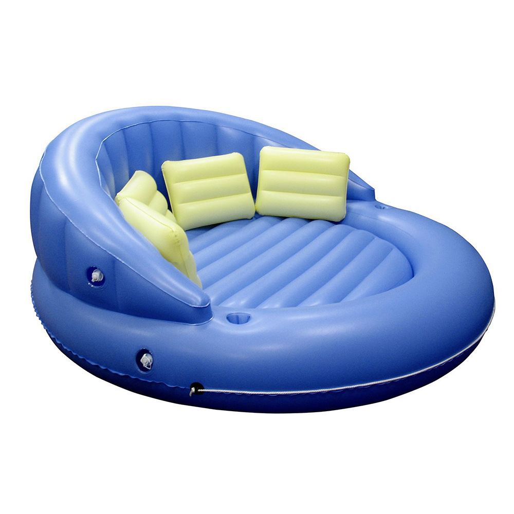 Water round inflatable bed, leisure and entertainment round back pool floats, multi-person inflatable floating bed with pillows