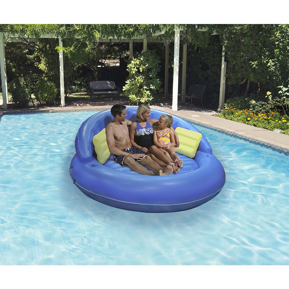 Water round inflatable bed, leisure and entertainment round back pool floats, multi-person inflatable floating bed with pillows