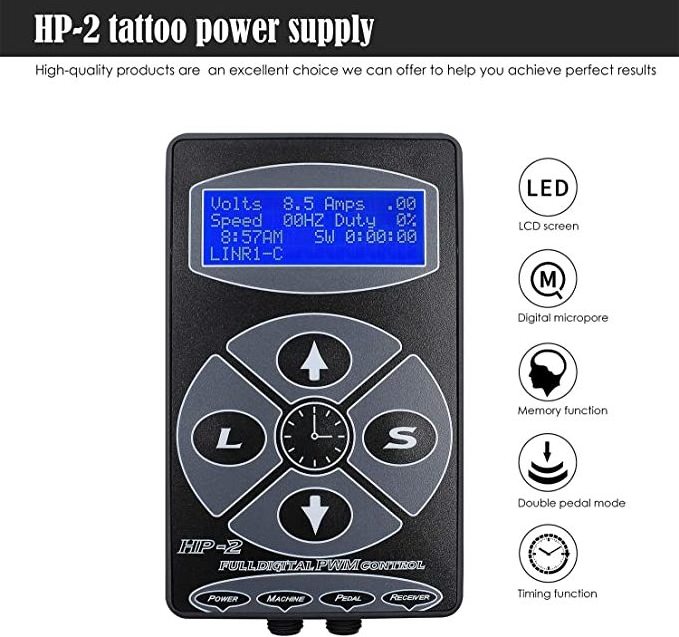 Tattoo Power Kit Professional Tattooing HP-2 Power Kit Intelligent Digital Dual LCD Tattoo Machine Gun Power Supply