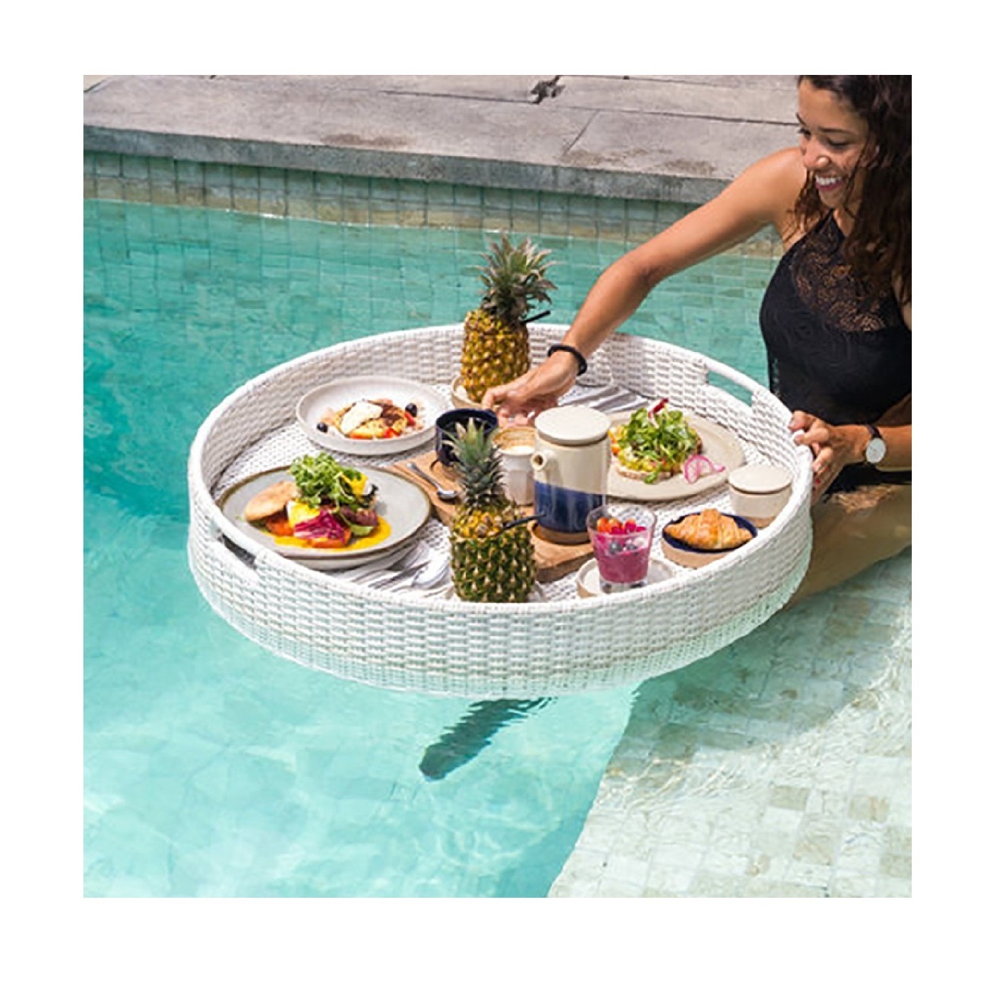 Bali Breakfast Water Outdoor Swimming Pool Party Rattan Serving Floating Tray For Hotel Villas 99 Gold Data