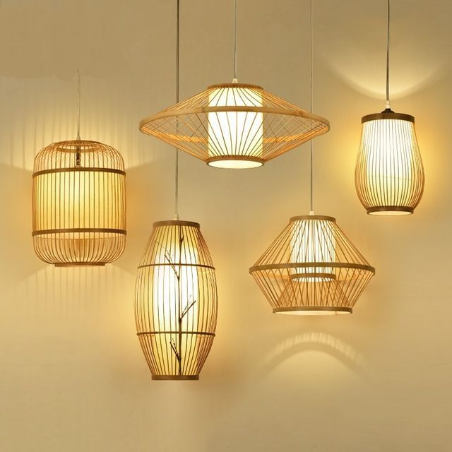 Best Selling Bamboo Lampshade Natural  Handmade Vintage Light Chandelier Light for Farmhouse