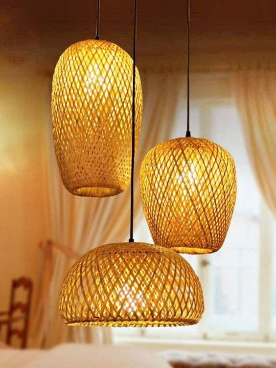 Hot Selling Handmade Bamboo Lampshade Natural Lamp Vintage Style Chandelier Light for Farmhouse