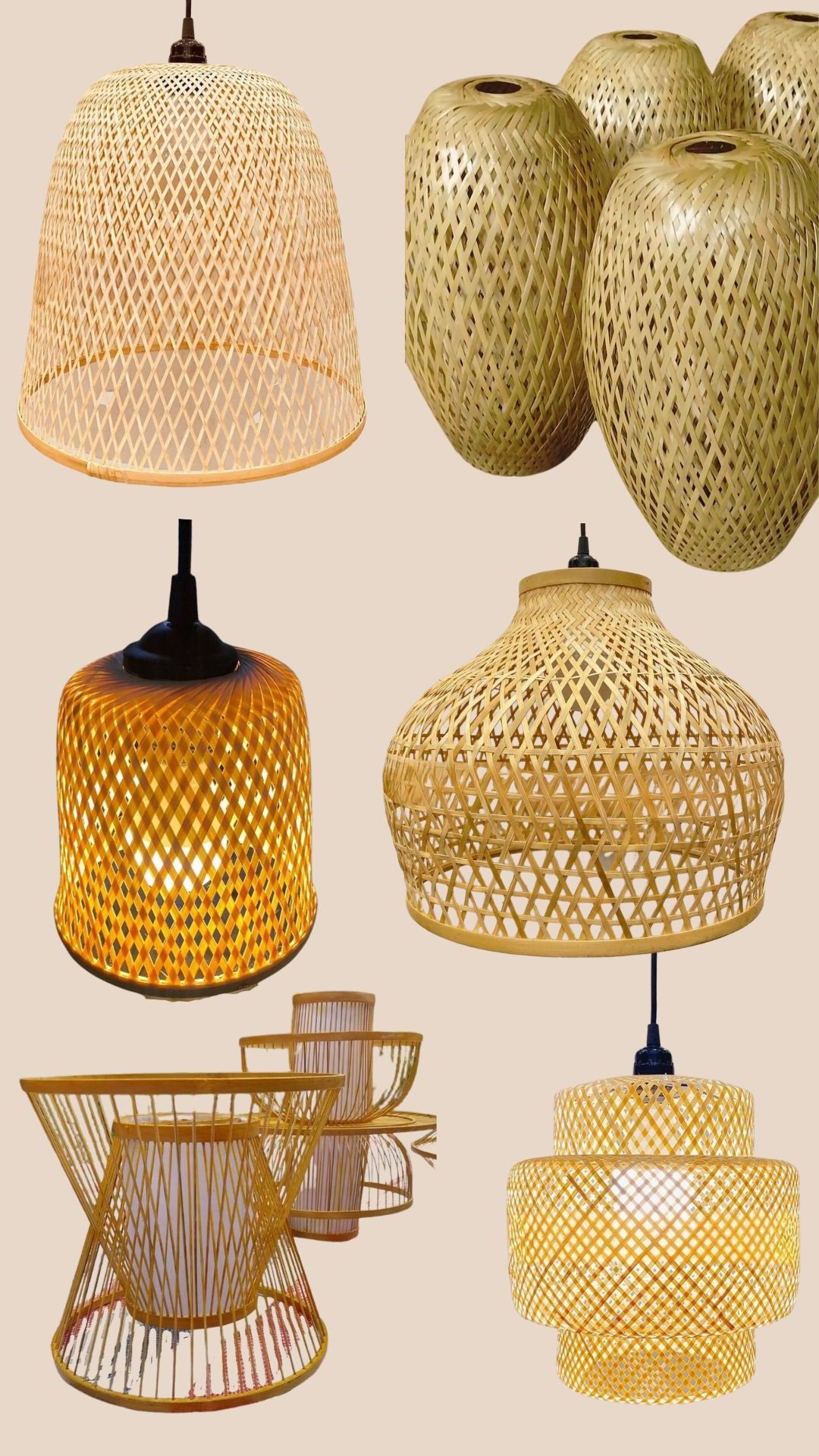 Bamboo Lamp Decor Pendant Light Basket Hanging Light Fixture with Hand Woven Rattan Shade Boho Pendant Lighting Wicker Bamboo