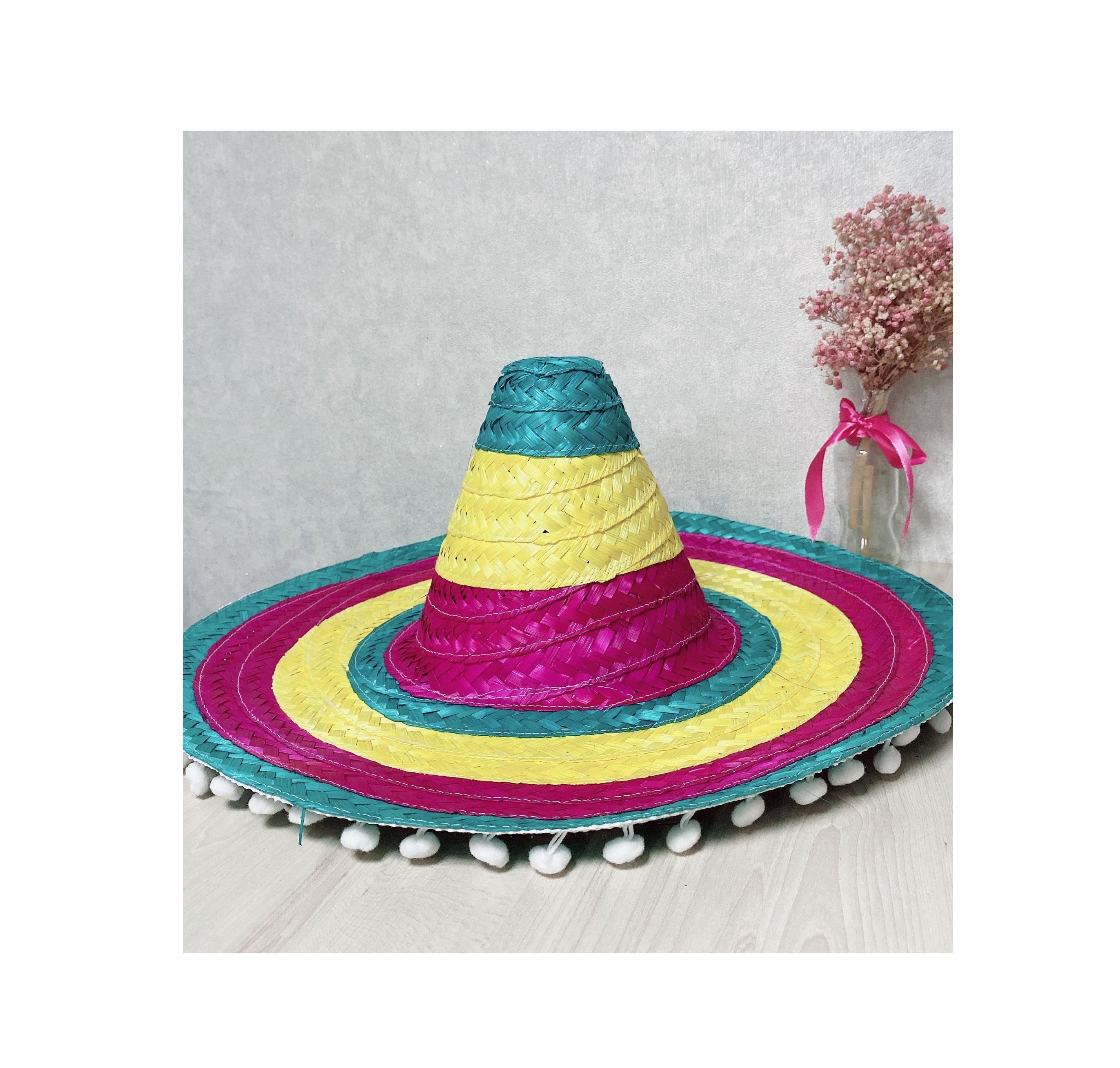 Adult Small Bright Mexican Sombrero Hat / Handmade straw hat for party casual restaurant hotel ( 0084587176063 whatsap Sandy)