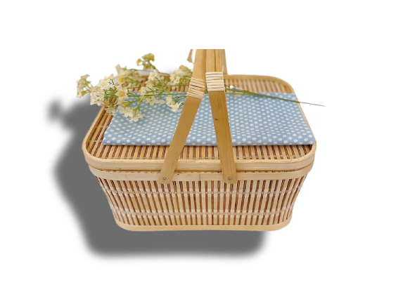 Countryside Natural Wood Chip Weaving Picnic Basket with Wood Lid 99GD