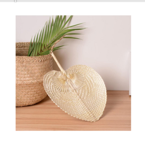 Viet Nam Bamboo Craft Weave Hand Fan Heart/ Handwoven Straw Cane Rattan Raffia Fan 99 Gold